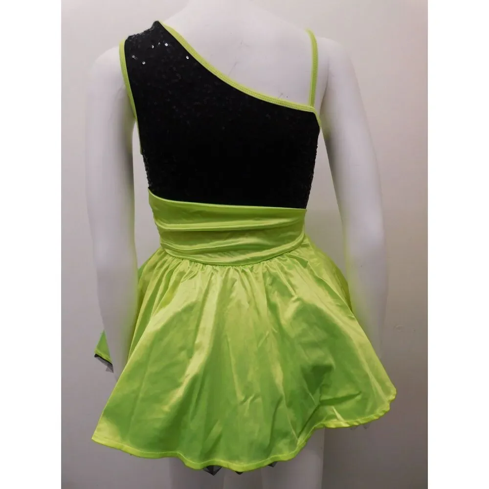 Pre-Owned Dance Costume Balera D8177 Large Child Lime Green Jazz Pageant